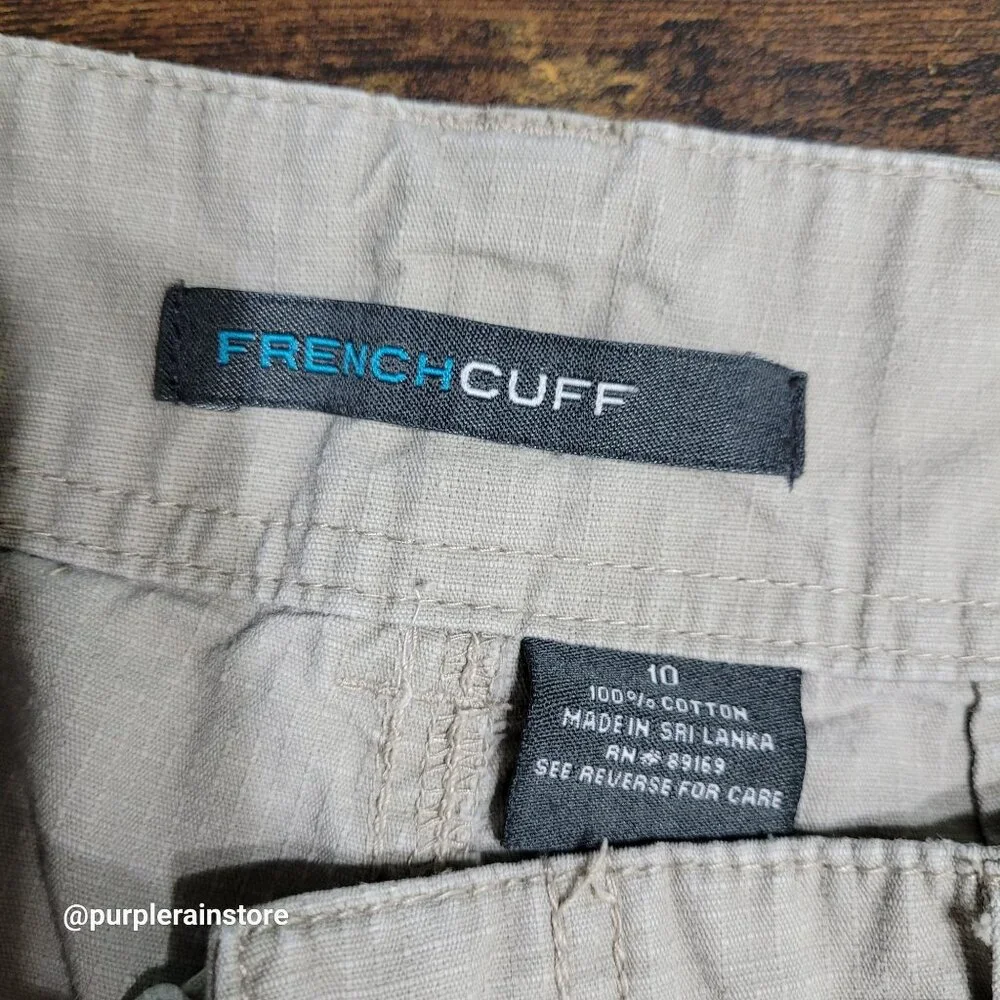 French Cuff Cargo Capri Pants 10 Mid Rise Rip Stop Beige Outdoor Preppy Gorpcore - Picture 4 of 11